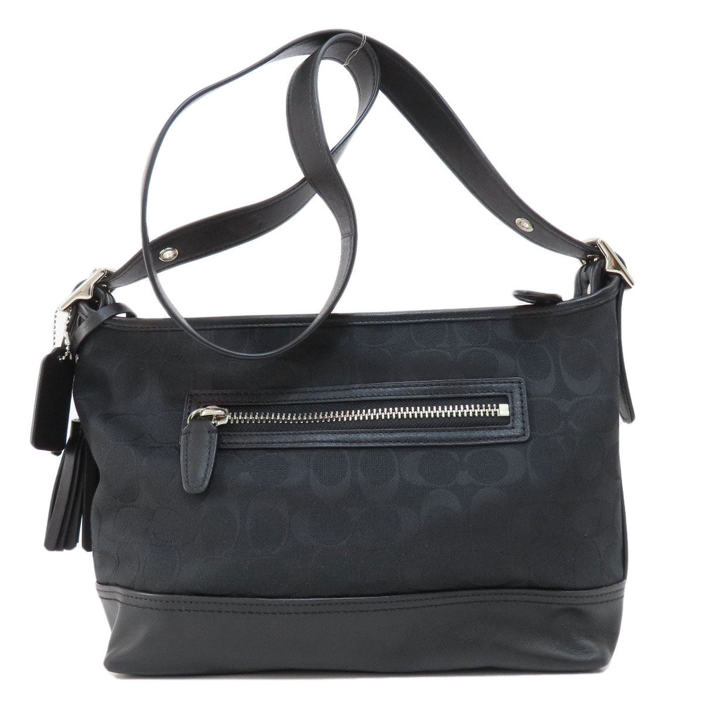 COACH Shoulder Bag 25664 canvas black Signature Women Used Authentic