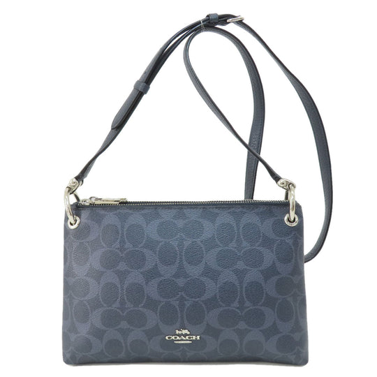 COACH Shoulder Bag 91511 PVC Navy logo Women Used Authentic