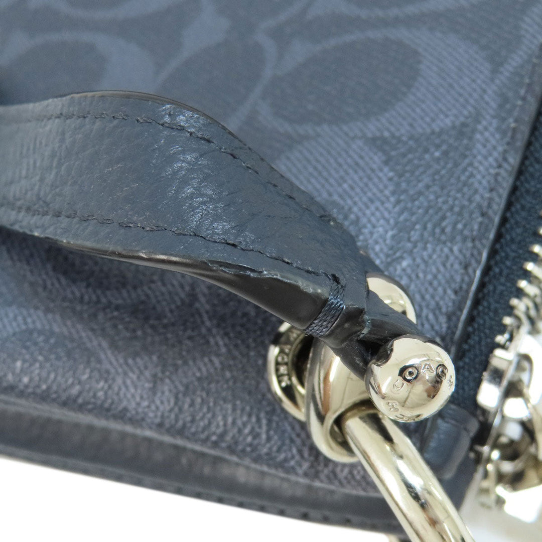 COACH Shoulder Bag 91511 PVC Navy logo Women Used Authentic