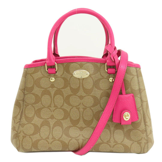 COACH Handbag F34605 PVC Brown Signature 2WAY Women Used Authentic