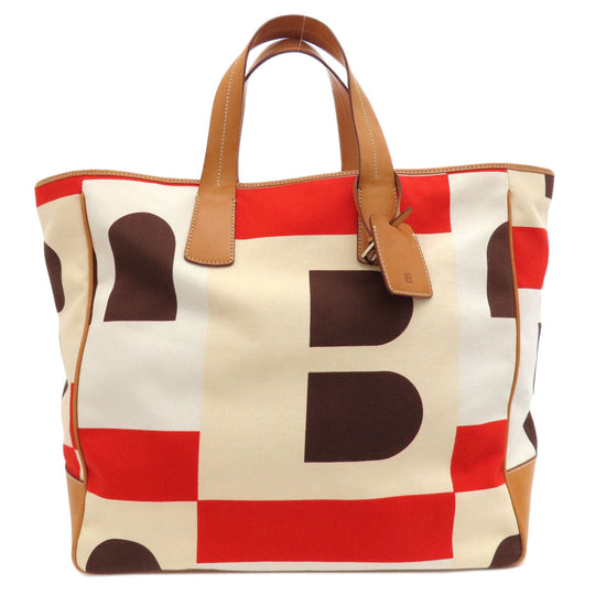 BALLY Tote Bag canvas beige logo Women Used Authentic