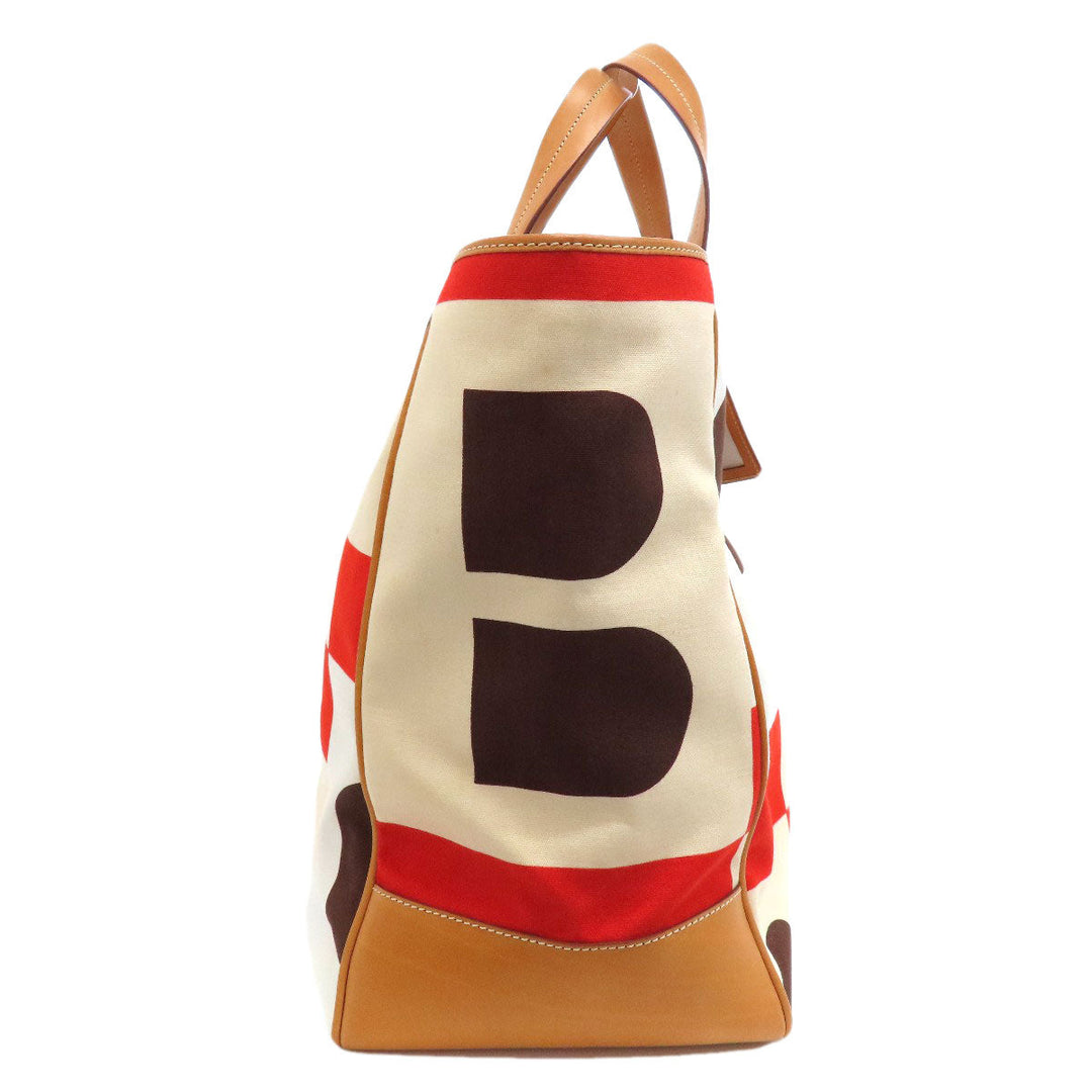 BALLY Tote Bag canvas beige logo Women Used Authentic