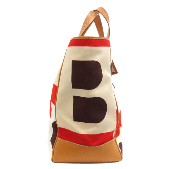 BALLY Tote Bag canvas beige logo Women Used Authentic