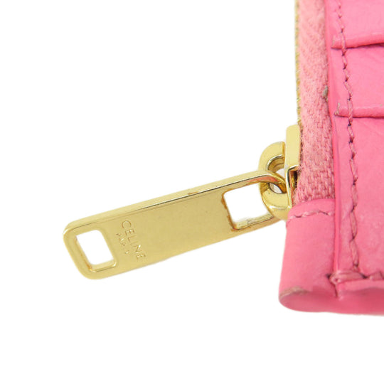 CELINE Card Case leather pink logo Women Used Authentic