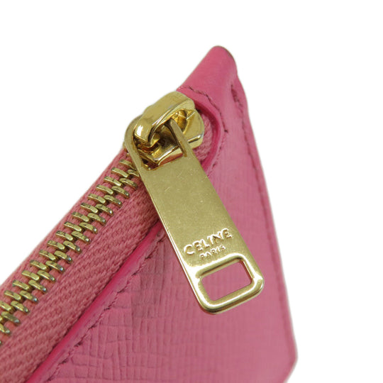 CELINE Card Case leather pink logo Women Used Authentic