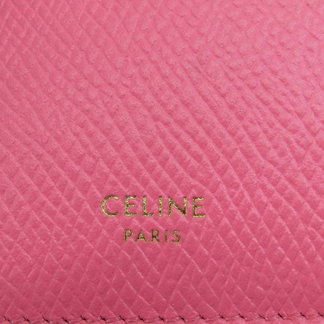 CELINE Card Case leather pink logo Women Used Authentic