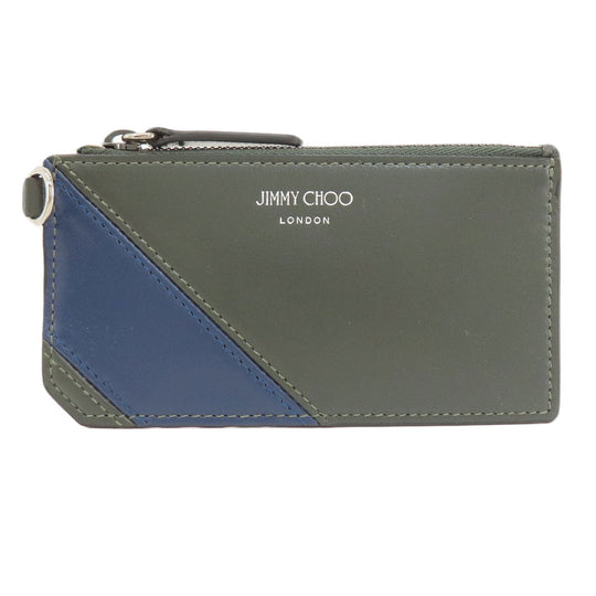 JIMMY CHOO Coin case leather green logo Women Used Authentic