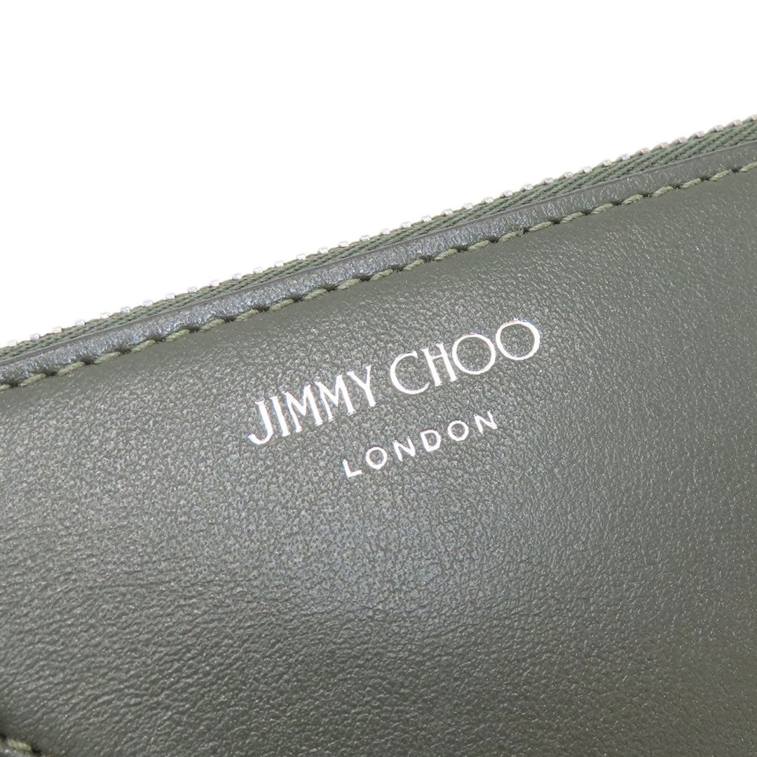 JIMMY CHOO Coin case leather green logo Women Used Authentic