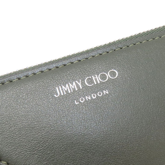 JIMMY CHOO Coin case leather green logo Women Used Authentic