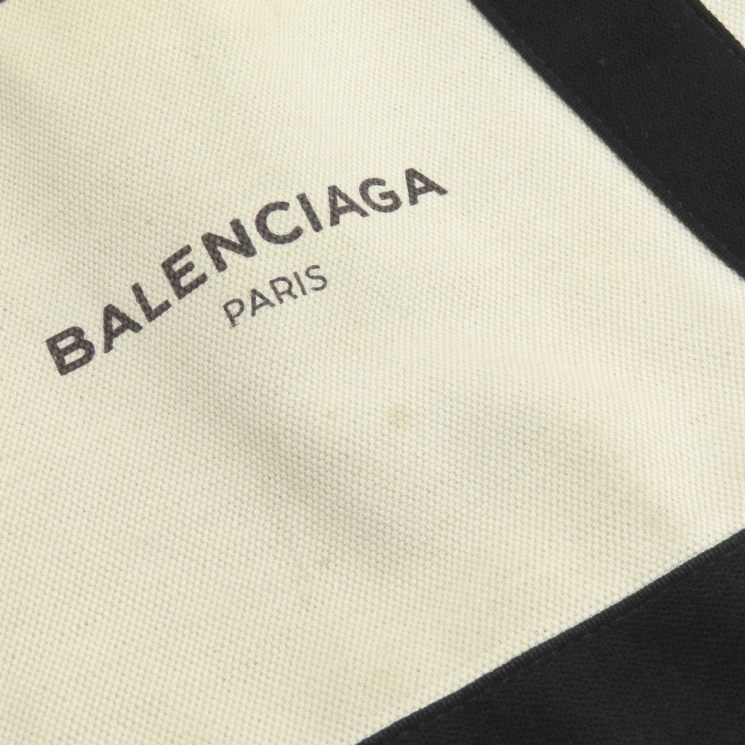 BALENCIAGA Tote Bag 339933 canvas white Navy kabas S Women Used Authentic