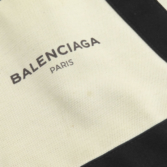 BALENCIAGA Tote Bag 339933 canvas white Navy kabas S Women Used Authentic