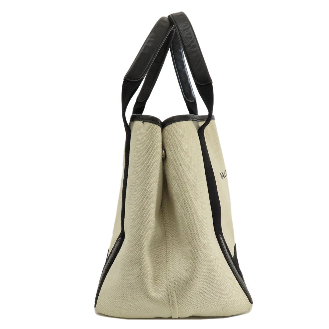 BALENCIAGA Tote Bag 339933 canvas white Navy kabas S Women Used Authentic