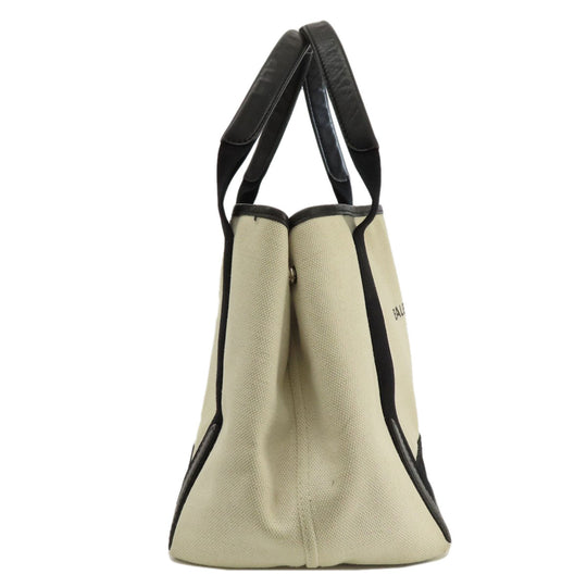 BALENCIAGA Tote Bag 339933 canvas white Navy kabas S Women Used Authentic