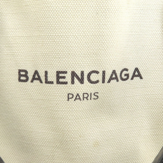 BALENCIAGA Tote Bag 339933 canvas white Navy kabas S Women Used Authentic