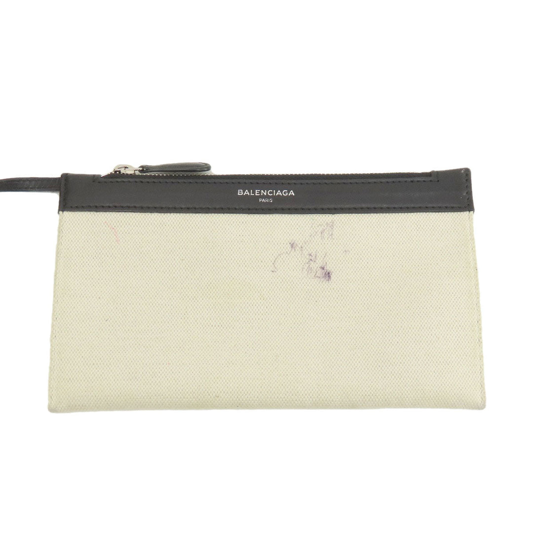 BALENCIAGA Tote Bag 339933 canvas white Navy kabas S Women Used Authentic