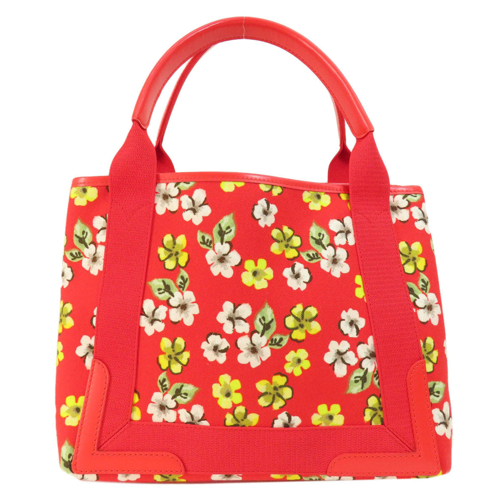 BALENCIAGA Handbag 329933 canvas Red Navy Cabas Flower Motif Women Used Authentic