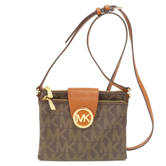 MICHAEL KORS Shoulder Bag Leather, Coated Canvas Brown MK signature Women Used Authentic