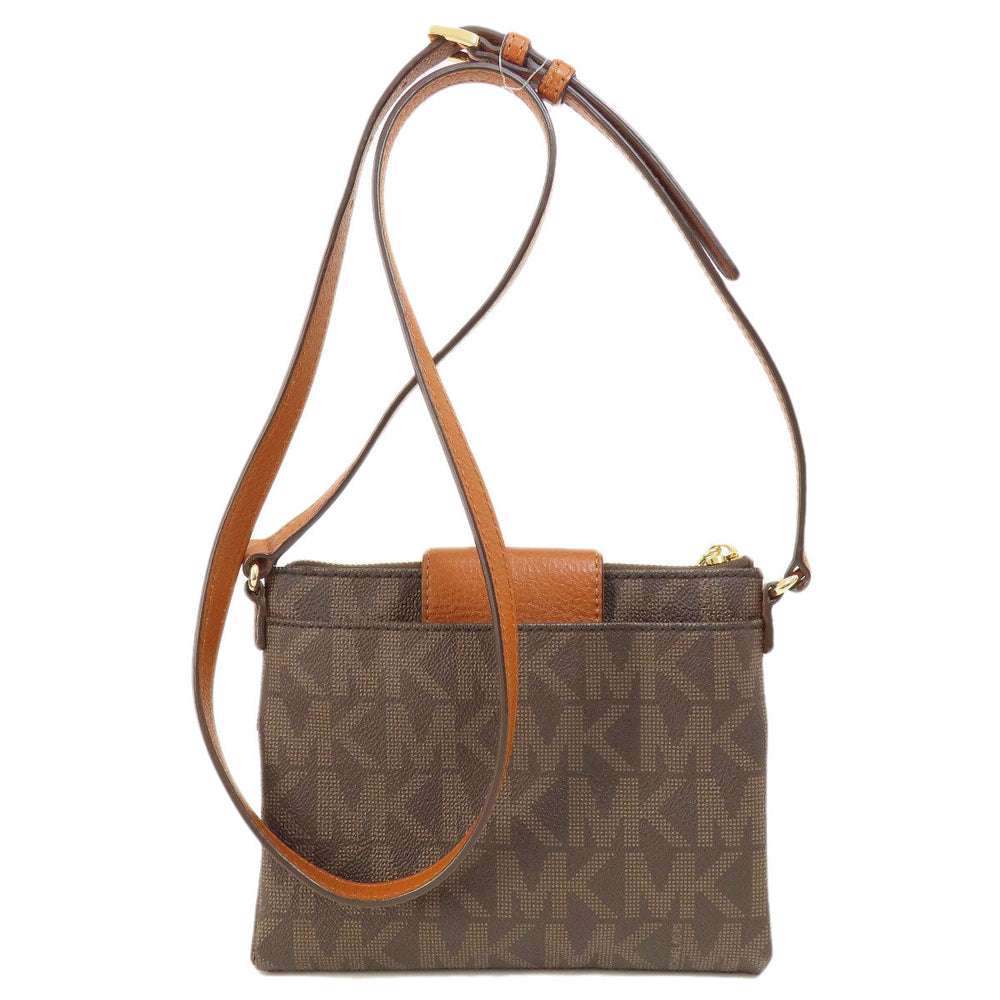 MICHAEL KORS Shoulder Bag Leather, Coated Canvas Brown MK signature Women Used Authentic