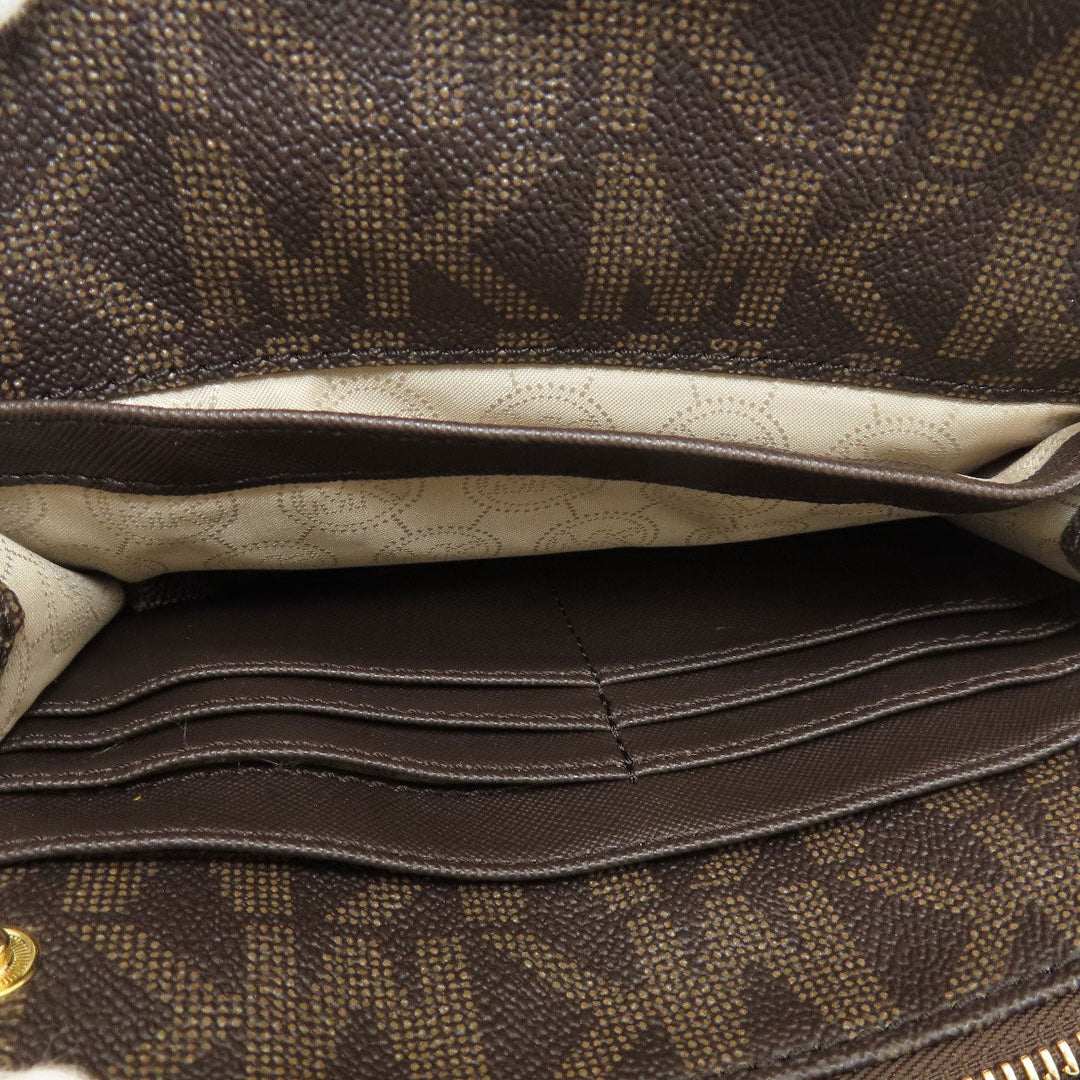 MICHAEL KORS Shoulder Bag Leather, Coated Canvas Brown MK signature Women Used Authentic