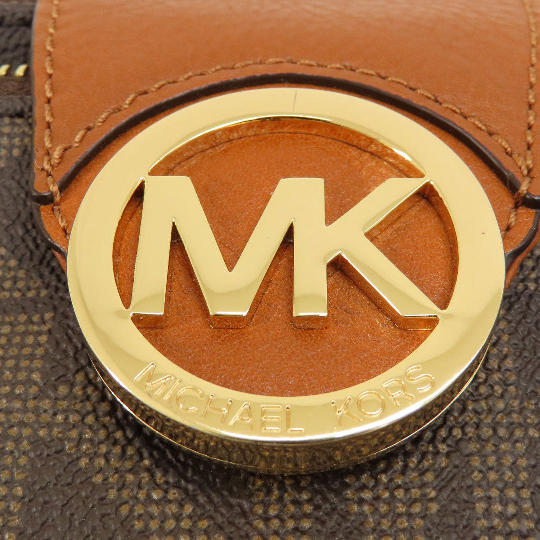 MICHAEL KORS Shoulder Bag Leather, Coated Canvas Brown MK signature Women Used Authentic