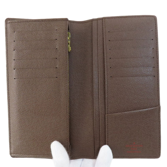 LOUIS VUITTON Long Wallet Purse N60017 Damier canvas Brown Portefeuille�EBrazza Former mens Used Authentic