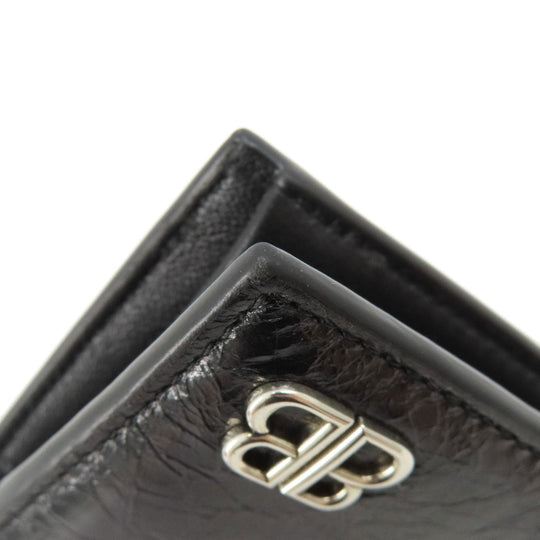 BALENCIAGA Bifold Wallet 779971 leather black BB mens Used Authentic