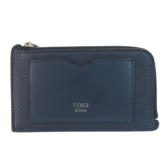 FENDI Card Case leather Navy logo Women(Unisex) Used Authentic