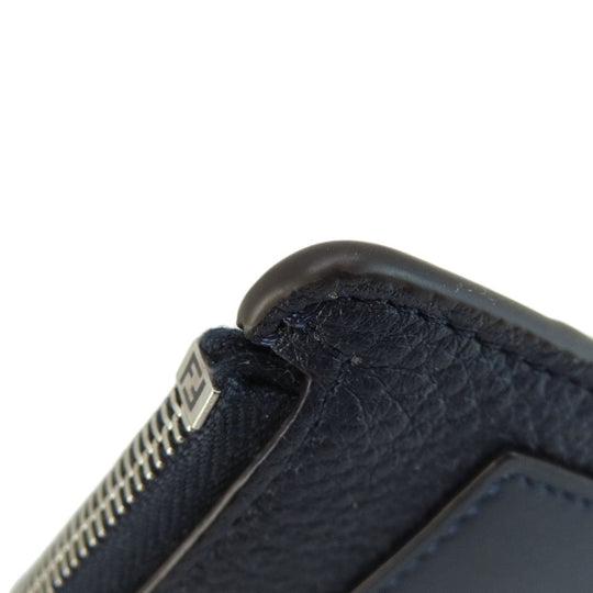 FENDI Card Case leather Navy logo Women(Unisex) Used Authentic