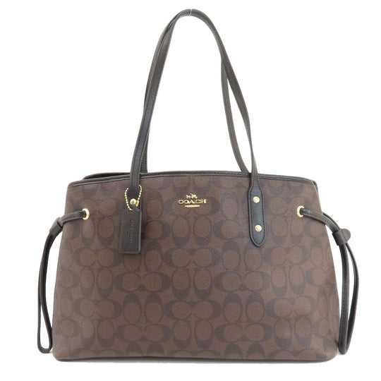 COACH Tote Bag F57842 PVC, Leather Brown Signature Women Used Authentic