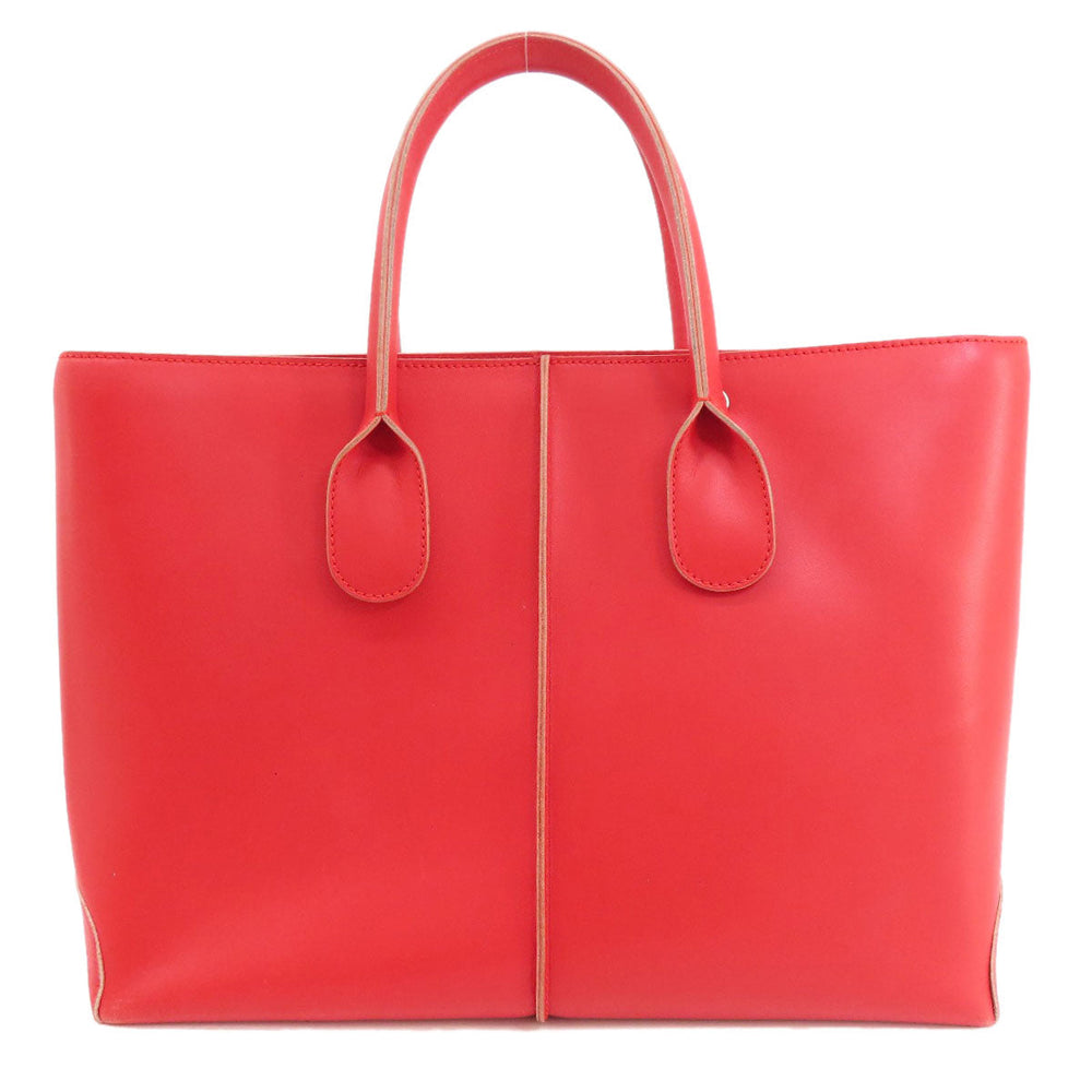TOD�fS Tote Bag leather Red Simple design Women Used Authentic