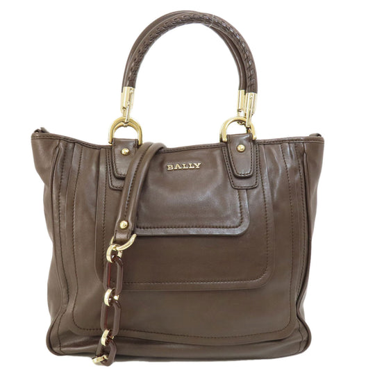 BALLY Tote Bag leather Brown 2WAY Women Used Authentic