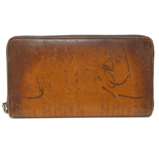 Berluti Long Wallet Purse leather Brown Calligraphy