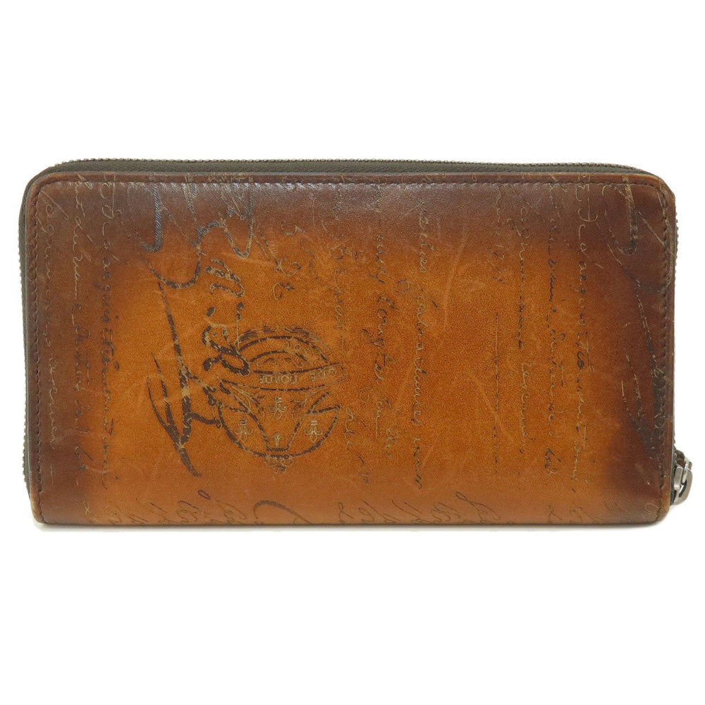Berluti Long Wallet Purse leather Brown Calligraphy