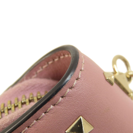 Valentino Bifold Wallet leather pink Studs Women Used Authentic