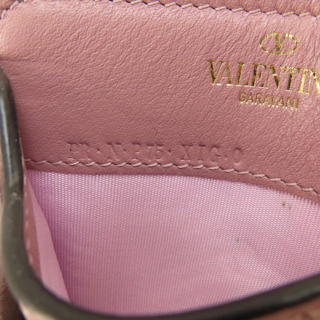 Valentino Bifold Wallet leather pink Studs Women Used Authentic