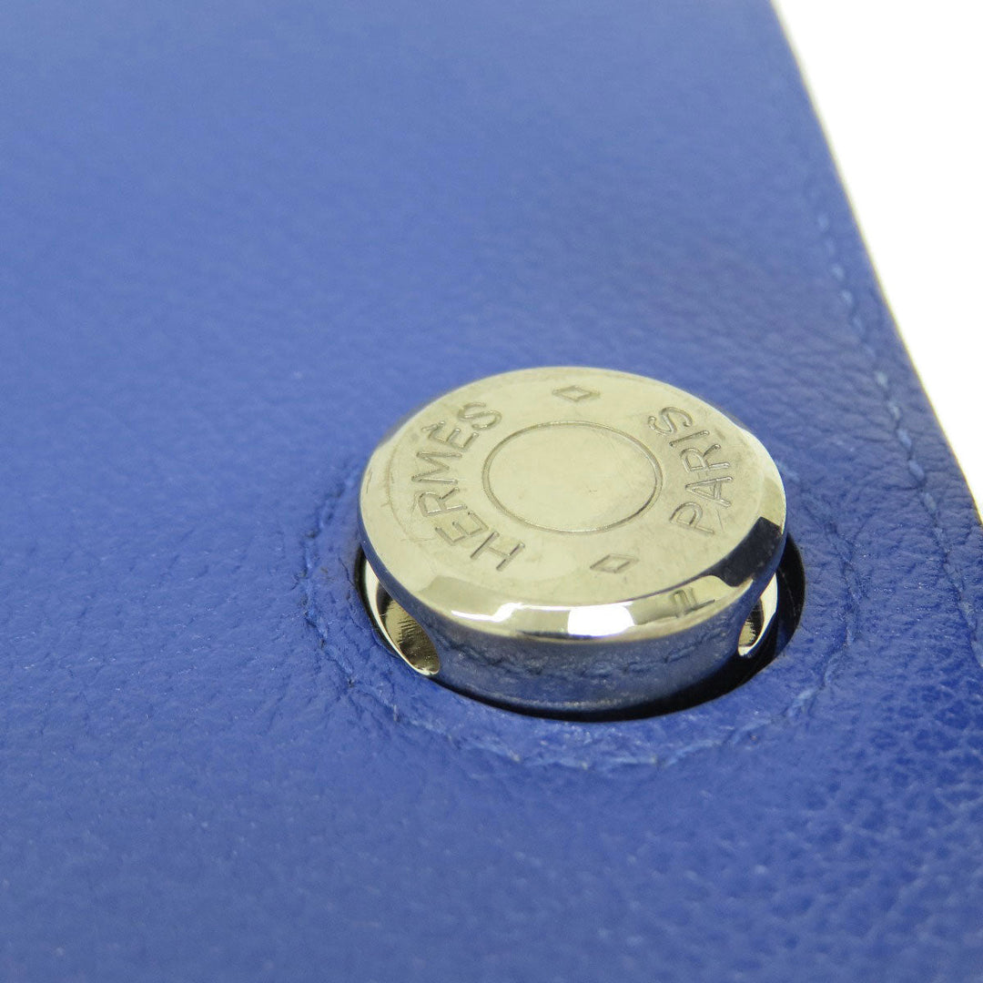 HERMES Long Wallet Purse Calfskin blue Dogon Long SilverMetal Women Used Authentic