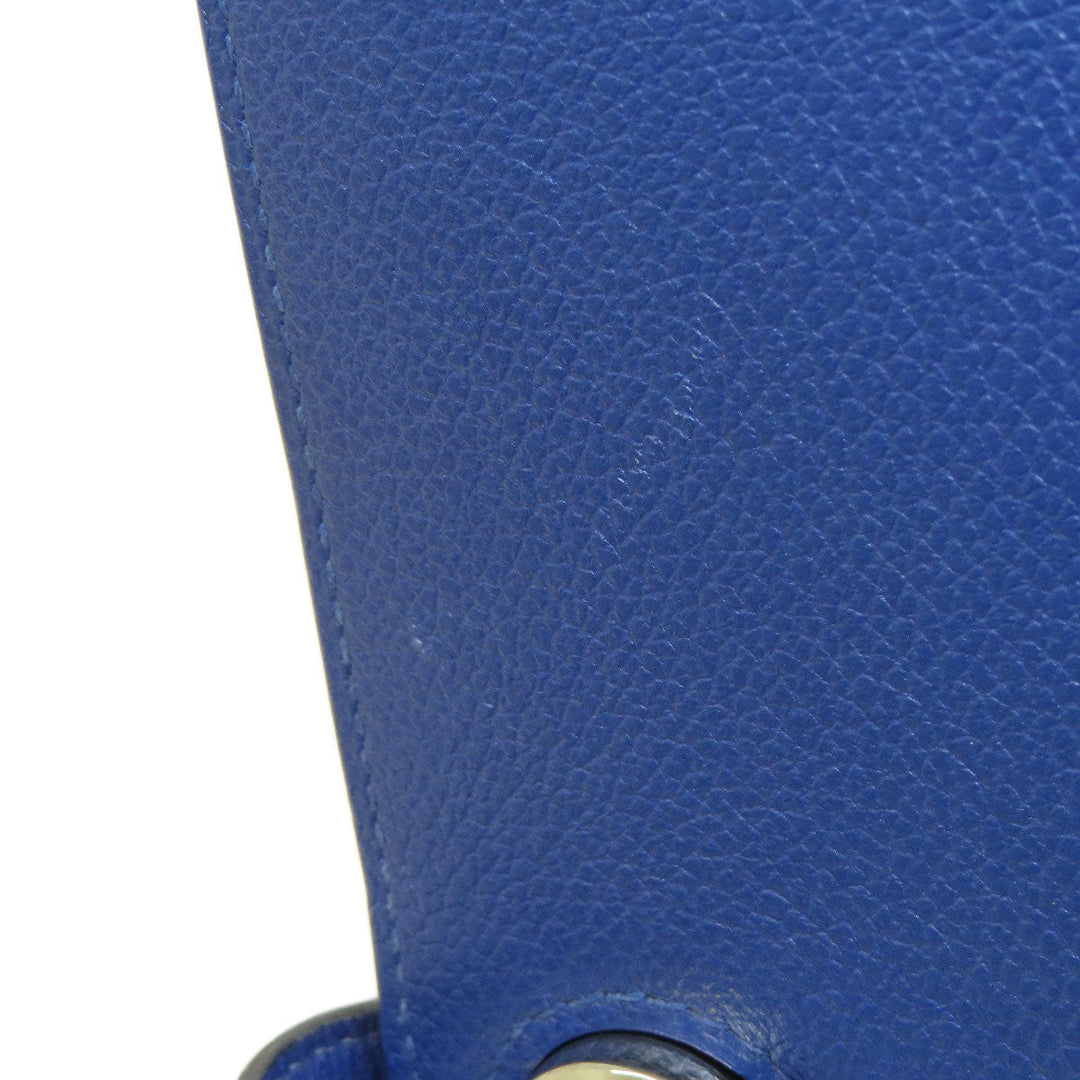 HERMES Long Wallet Purse Calfskin blue Dogon Long SilverMetal Women Used Authentic