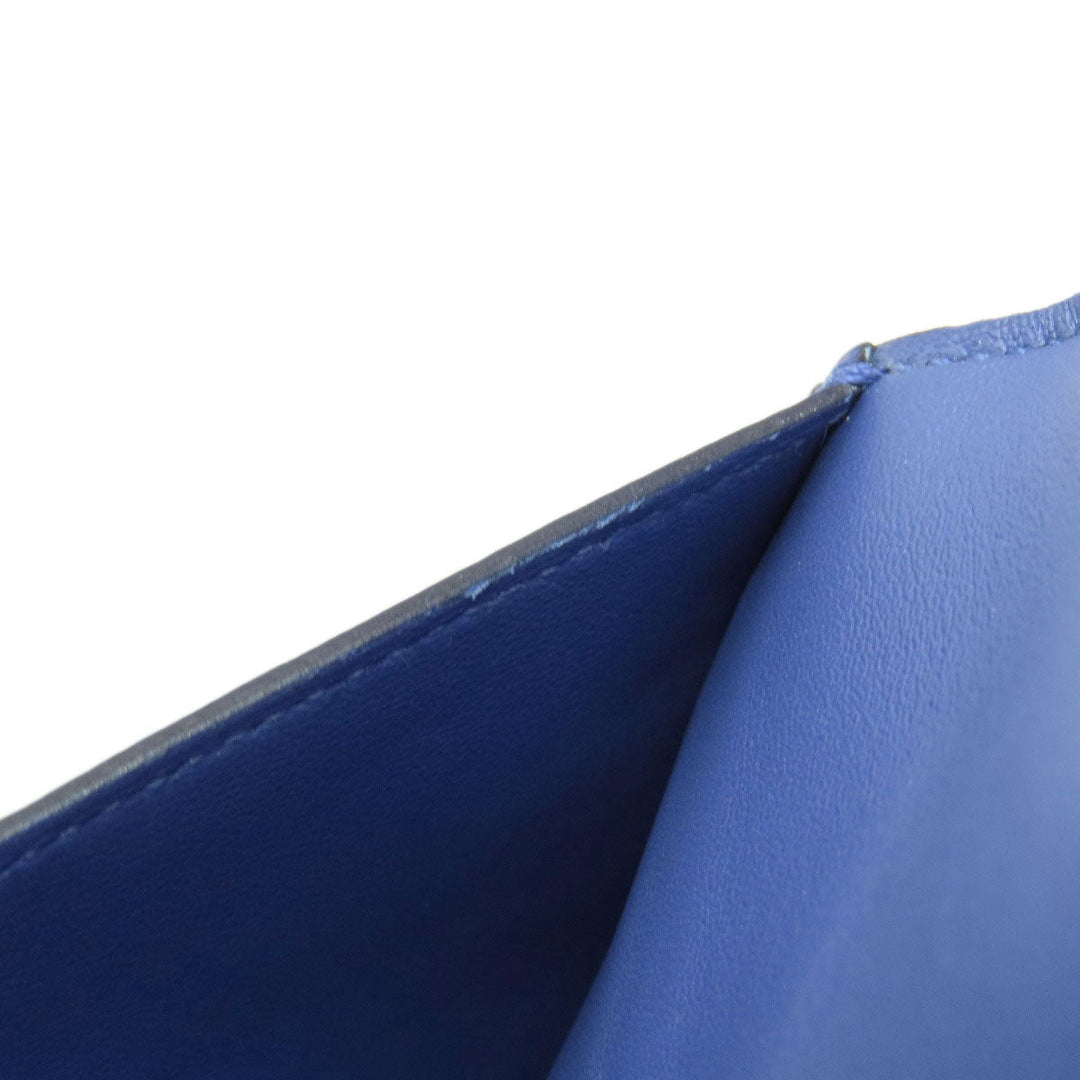 HERMES Long Wallet Purse Calfskin blue Dogon Long SilverMetal Women Used Authentic