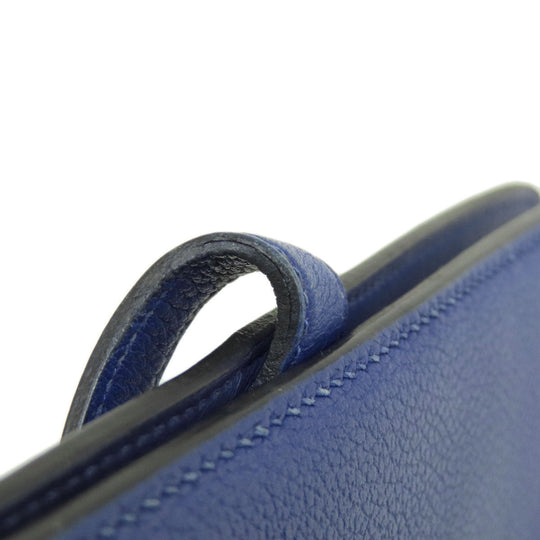 HERMES Long Wallet Purse Calfskin blue Dogon Long SilverMetal Women Used Authentic