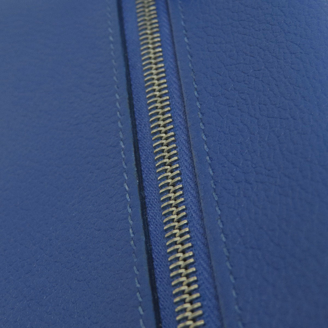 HERMES Long Wallet Purse Calfskin blue Dogon Long SilverMetal Women Used Authentic