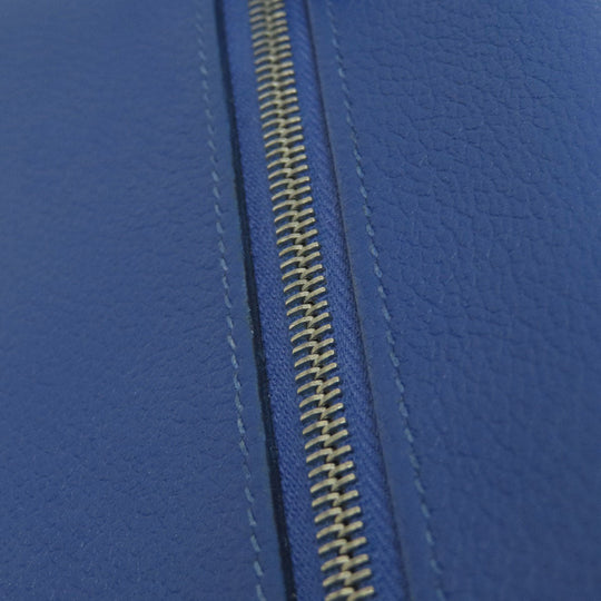 HERMES Long Wallet Purse Calfskin blue Dogon Long SilverMetal Women Used Authentic