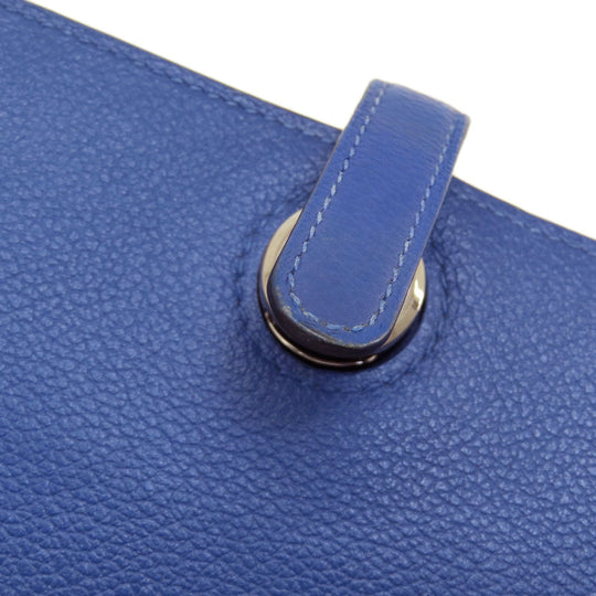 HERMES Long Wallet Purse Calfskin blue Dogon Long SilverMetal Women Used Authentic
