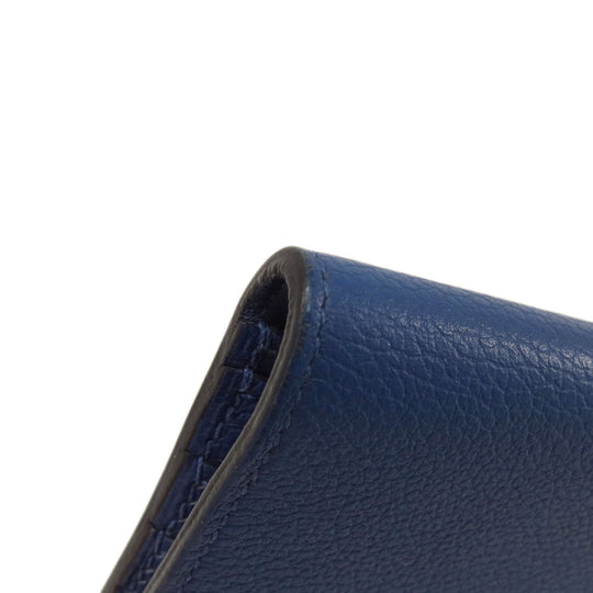 HERMES Long Wallet Purse Calfskin blue Dogon Long SilverMetal Women Used Authentic