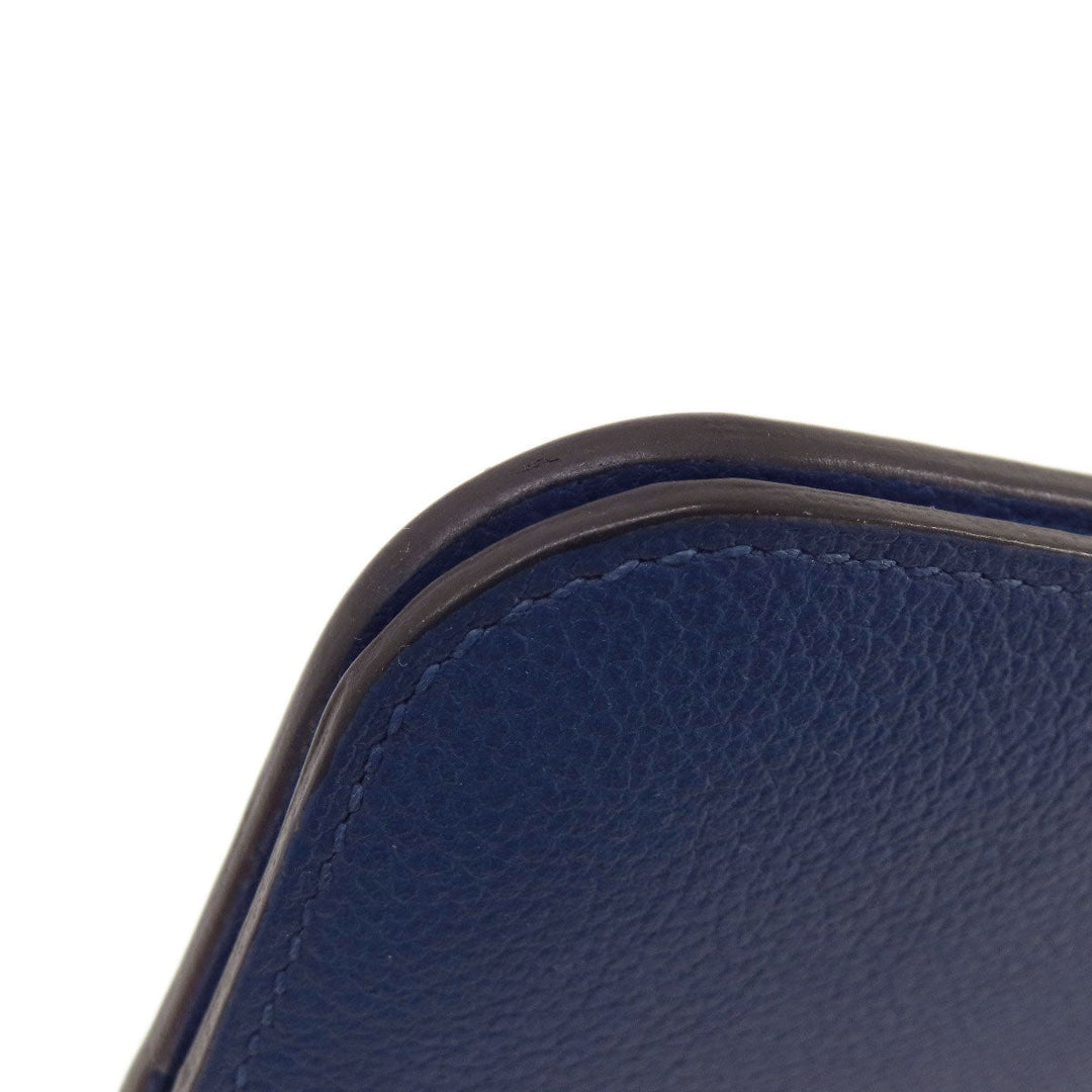HERMES Long Wallet Purse Calfskin blue Dogon Long SilverMetal Women Used Authentic