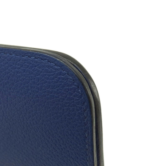 HERMES Long Wallet Purse Calfskin blue Dogon Long SilverMetal Women Used Authentic