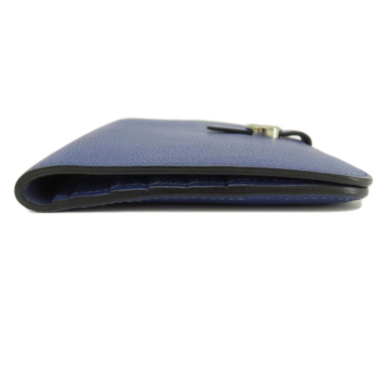 HERMES Long Wallet Purse Calfskin blue Dogon Long SilverMetal Women Used Authentic