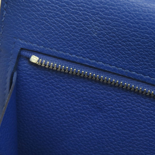 HERMES Long Wallet Purse Calfskin blue Dogon Long SilverMetal Women Used Authentic