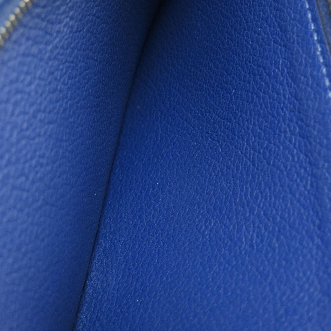 HERMES Long Wallet Purse Calfskin blue Dogon Long SilverMetal Women Used Authentic