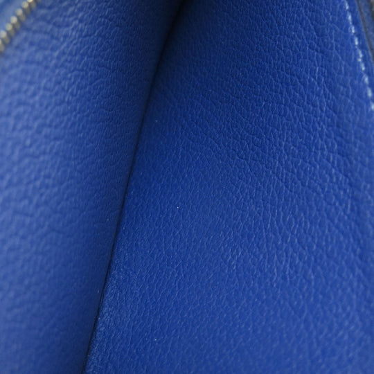 HERMES Long Wallet Purse Calfskin blue Dogon Long SilverMetal Women Used Authentic