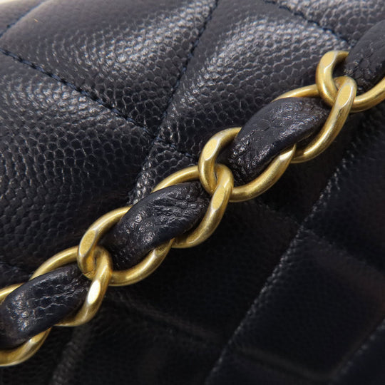 CHANEL Shoulder Bag Grained Calfskin Skin Navy Matelasse ChainShoulder Gold Metal